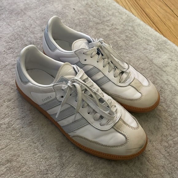 Adidas White and Light Blue Samba Sneakers - Picture 2 of 10